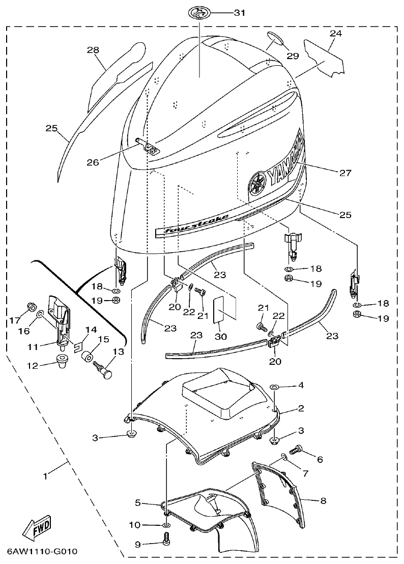 Yamaha F350AET, FL350AET TOP COWLING parts diagram